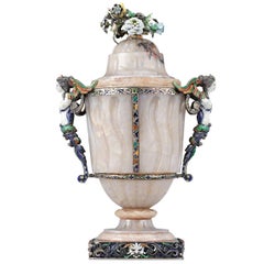 19th Century Viennese Agate and Enamel Covered Urn