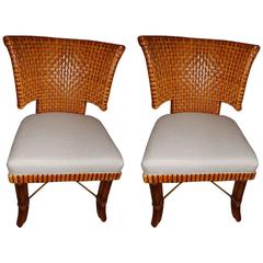 Pair of Danish Modern Handwoven Leather Dining Room Chairs 4