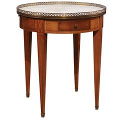 French Inlaid Neoclassical Style Bouillote Table in Fruitwood with White Marble