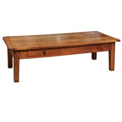 19th Century French Fruitwood Coffee Table with Two Drawers