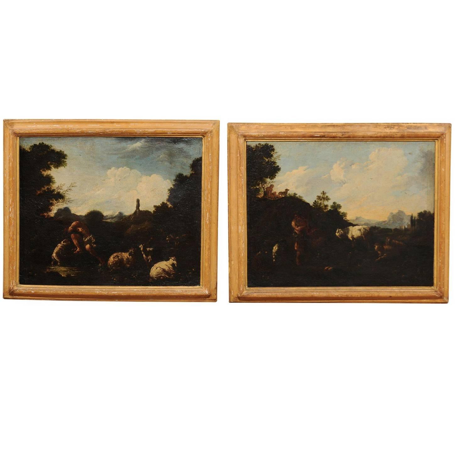 Pair of 18th Century Italian Oil on Canvas Landscape Painting