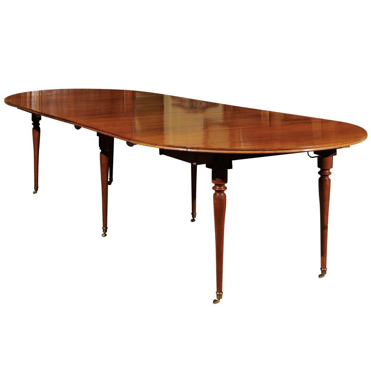 Extension Dining Table in Mahogany & Turned Tapering Legs, France, 19th Century