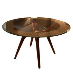 Round Dining Table with Glass Top, US Early 1950s