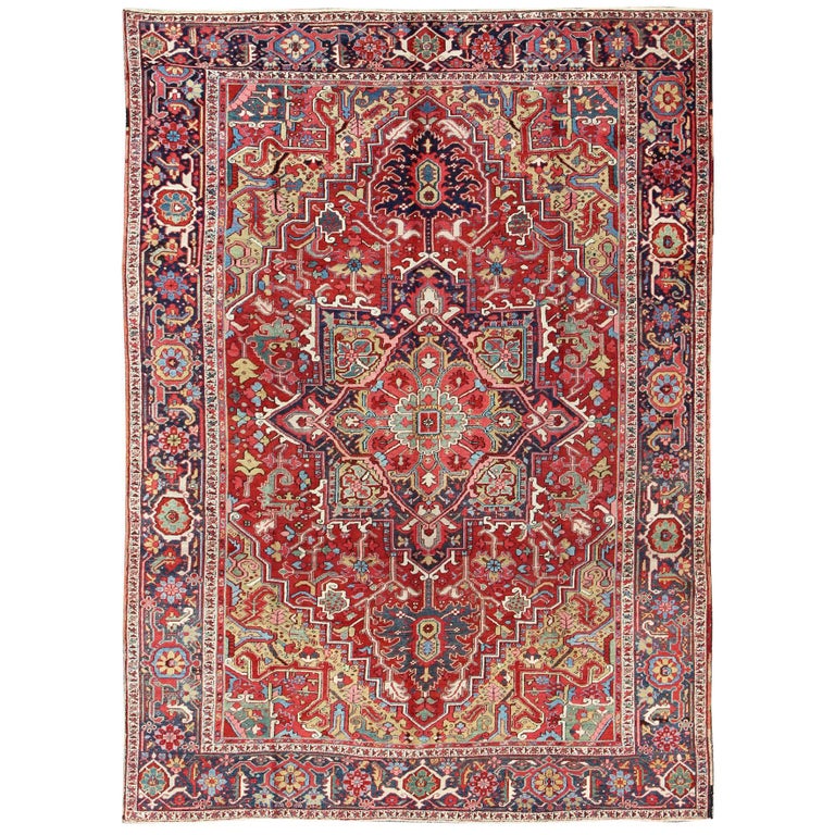 Antique Heriz Carpet with Stylized Floral Motifs and Complementary ...