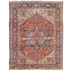 Tapis persan ancien coloré Heriz aux motifs géométriques et au design complexe