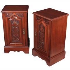 Antique Pair of Carved Mahogany Bedside Cabinets