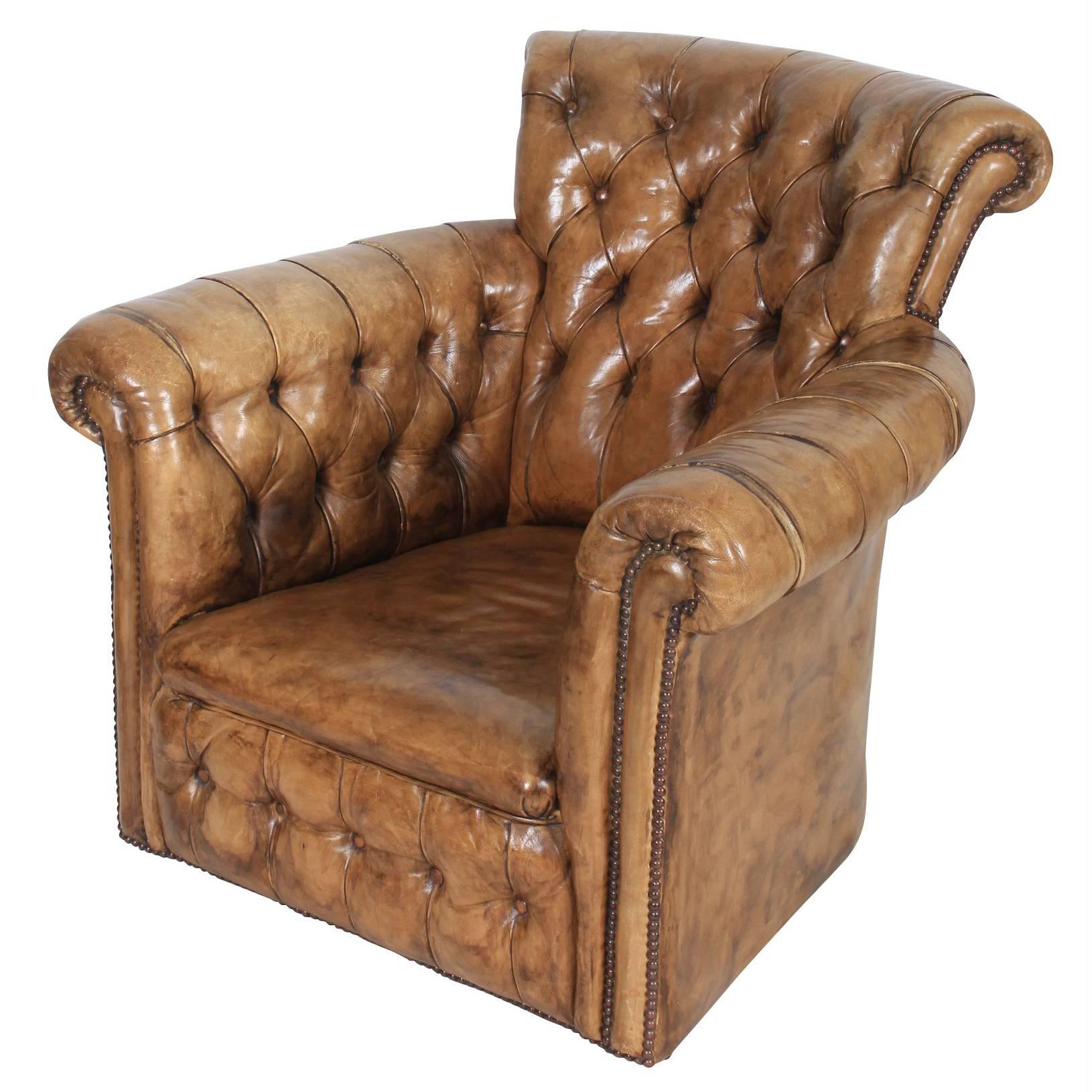 Leather Chesterfield Style Library Armchair For Sale