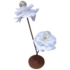 French Iron Floor Lamp with Linen Flower Shades