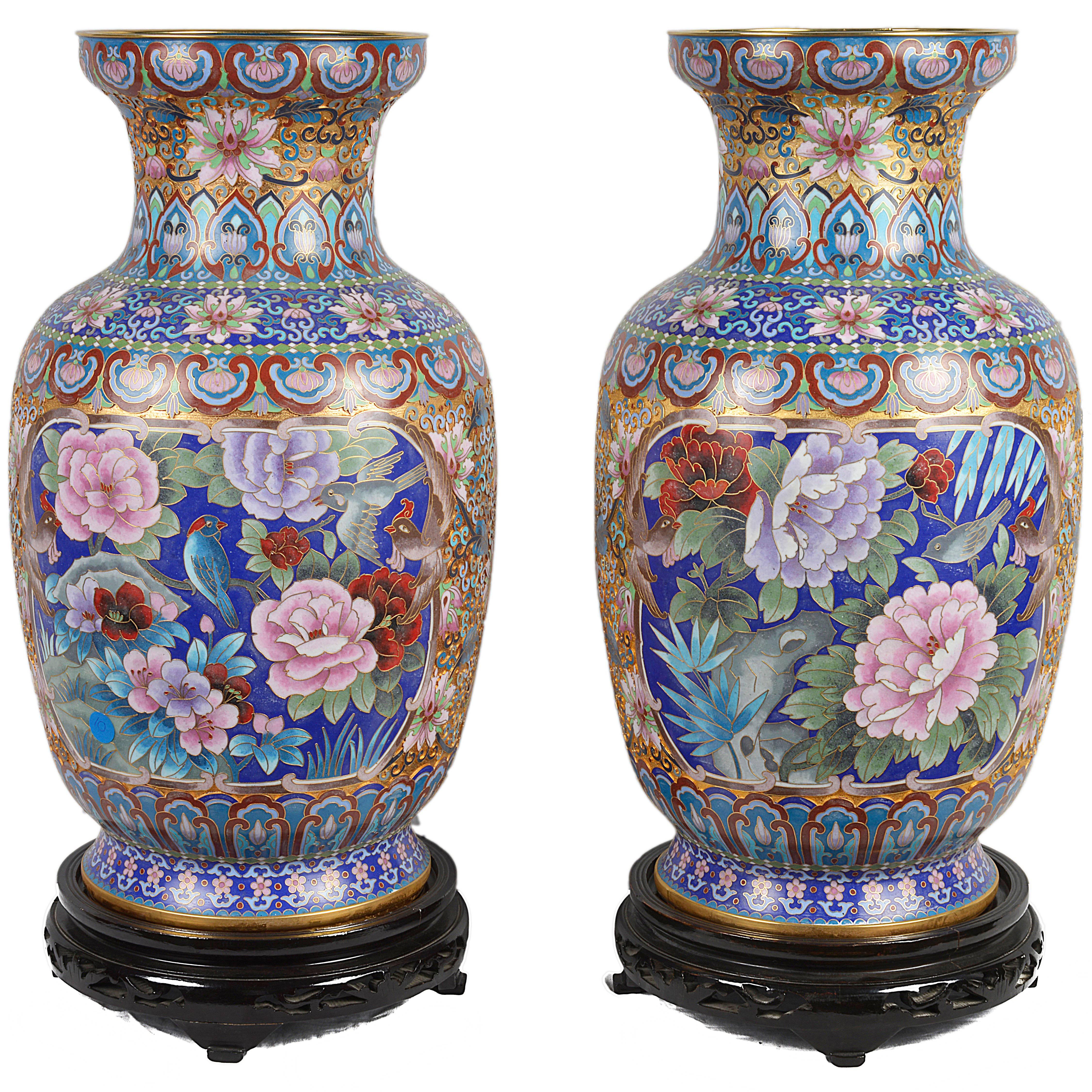 Pair of Chinese Decorative Cloisonné Enamel Vases