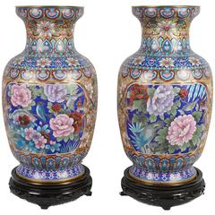Pair of Chinese Decorative Cloisonné Enamel Vases 3
