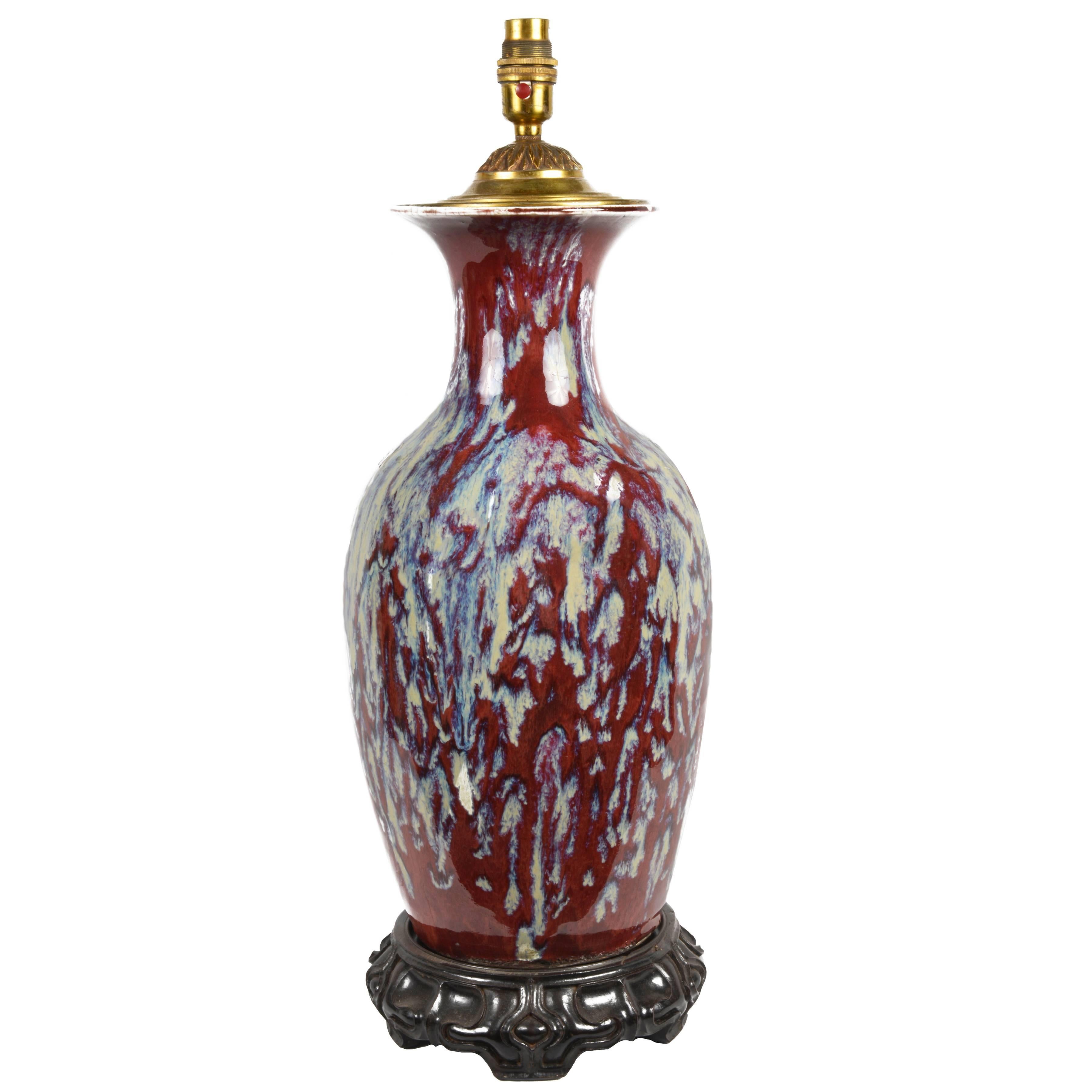 Antique Chinese Sang De Boeuf Vase or Lamp For Sale