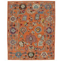 Contemporary Orange Turkish Oushak Rug with Modern Style in Vibrant Colors
