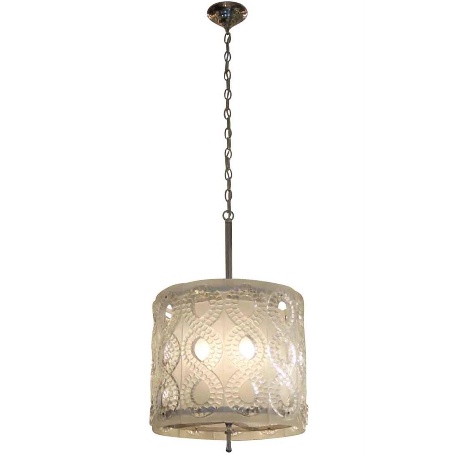1990s Mid-Century Modern Crystal Pendant Light Done in a Lalique "Seville" Style