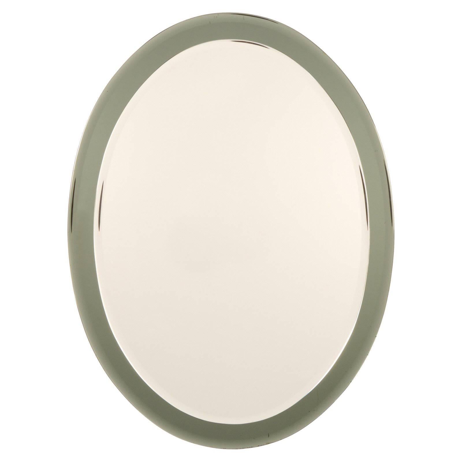 Italian Oval Shaped Beveled Wall Mirror in the Style of Fontana Arte 7709 For Sale