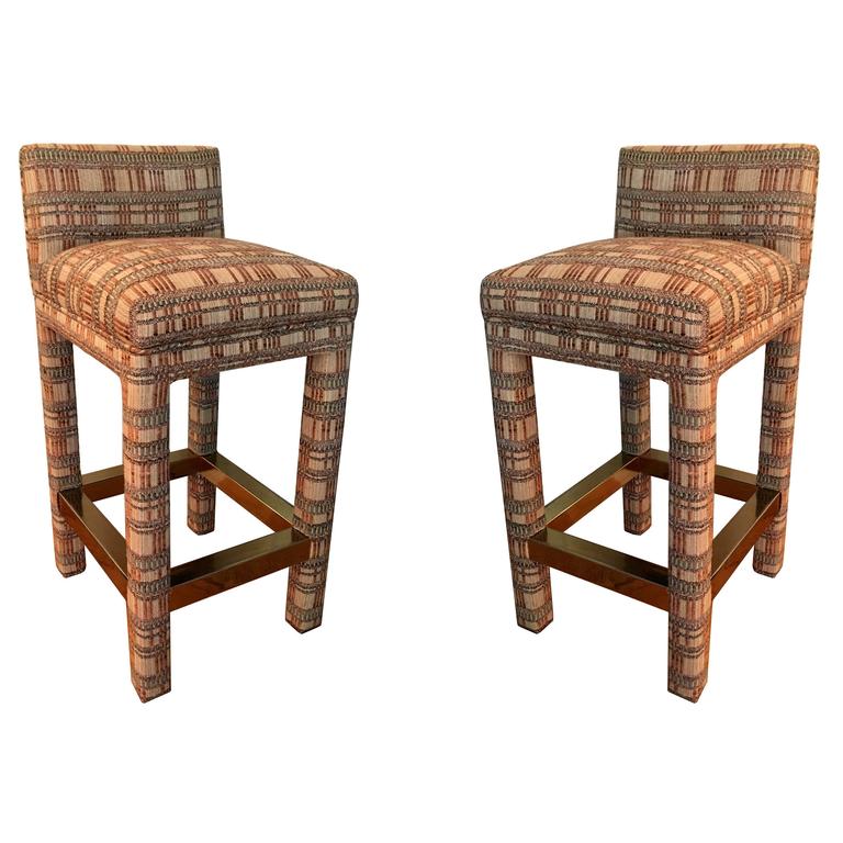 Chic Pair Of 80s Parsons Style Bar Stools For At 1stdibs