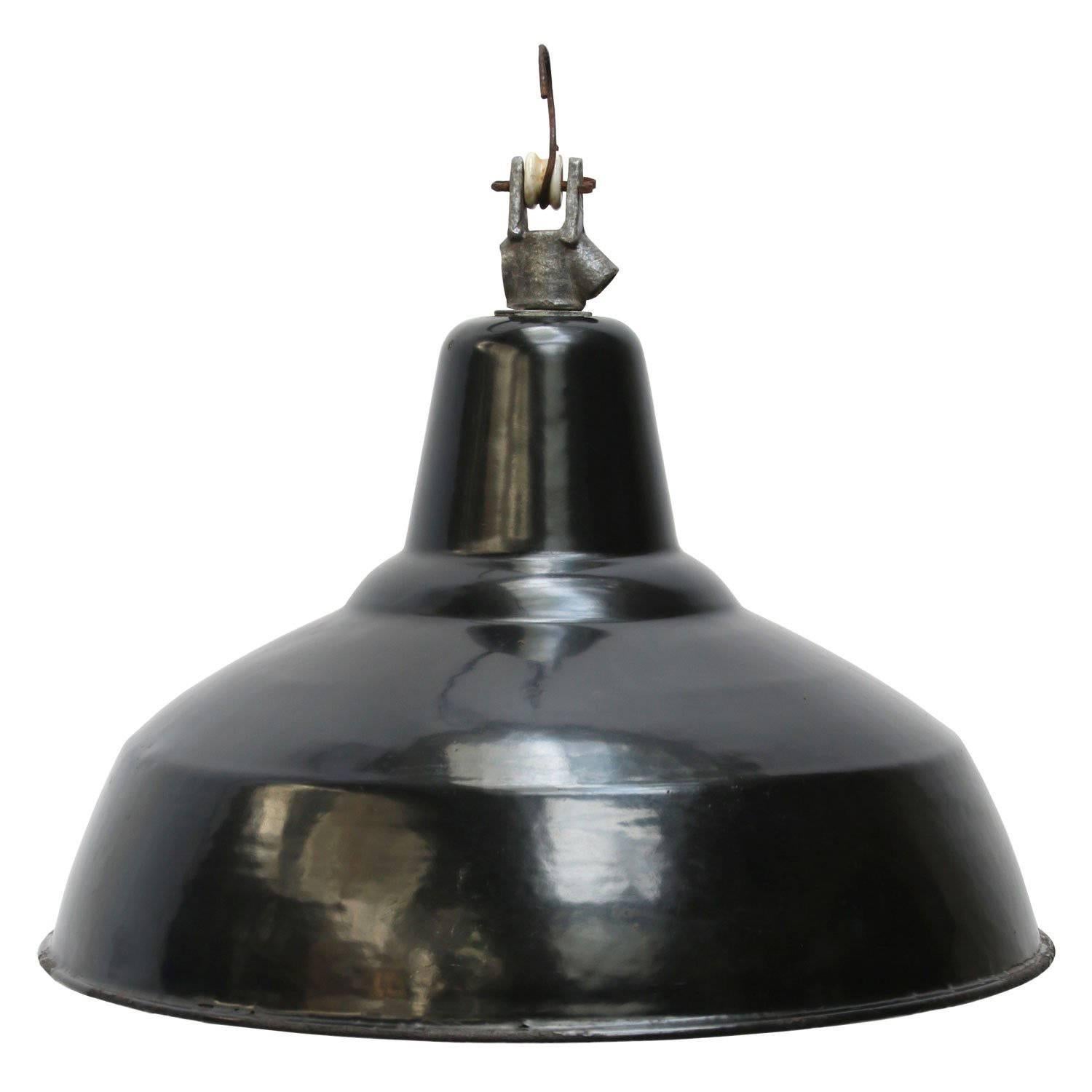 Black Enamel Vintage Dutch Industrial Hanging Lamps