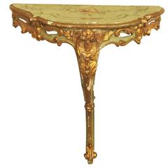 Antique French Gilt and Paint Decorated Wall Console Stand