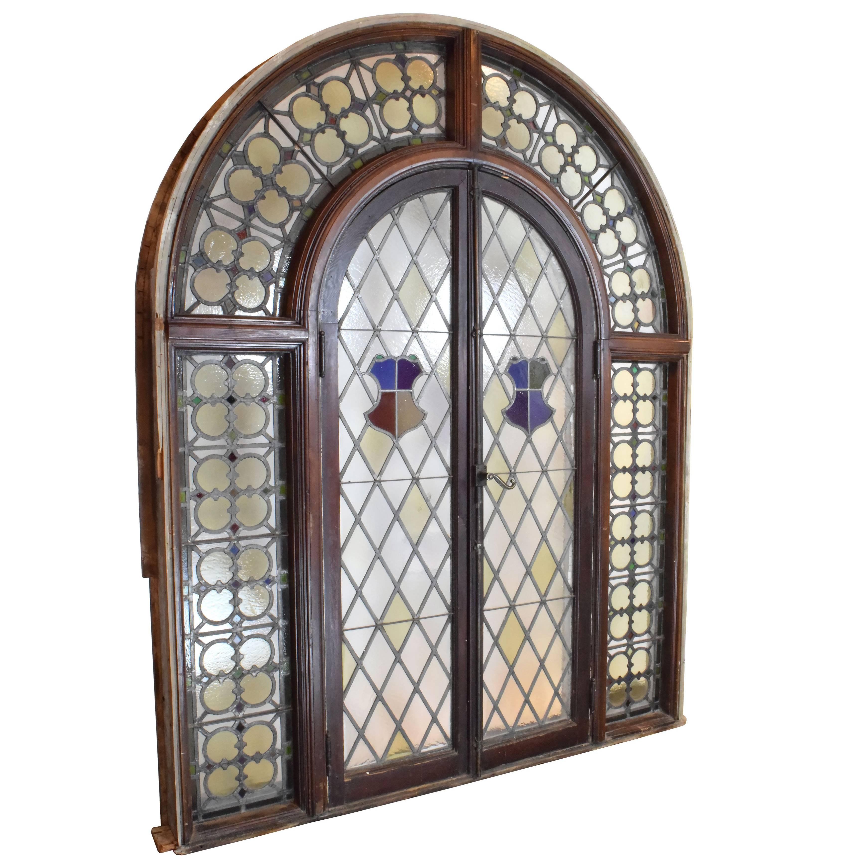 Arched Stained Glass French Window Unit