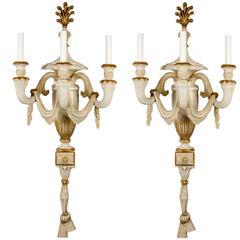 Pair of Cream Painted and Parcel-Gilt Three-Light Wall Appliqués by Caldwell 4