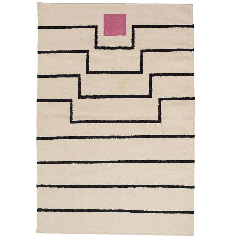 Aelfie Tabitha Striped Modern Dhurrie Kilim Pink White Rug Carpet Aelfie Tabitha Striped Modern Dhurrie Kilim Pink White Rug Carpet For