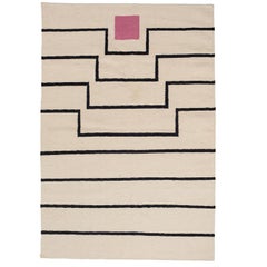Aelfie Tabitha Striped Modern Dhurrie/Kilim Pink White Rug Carpet 5x8