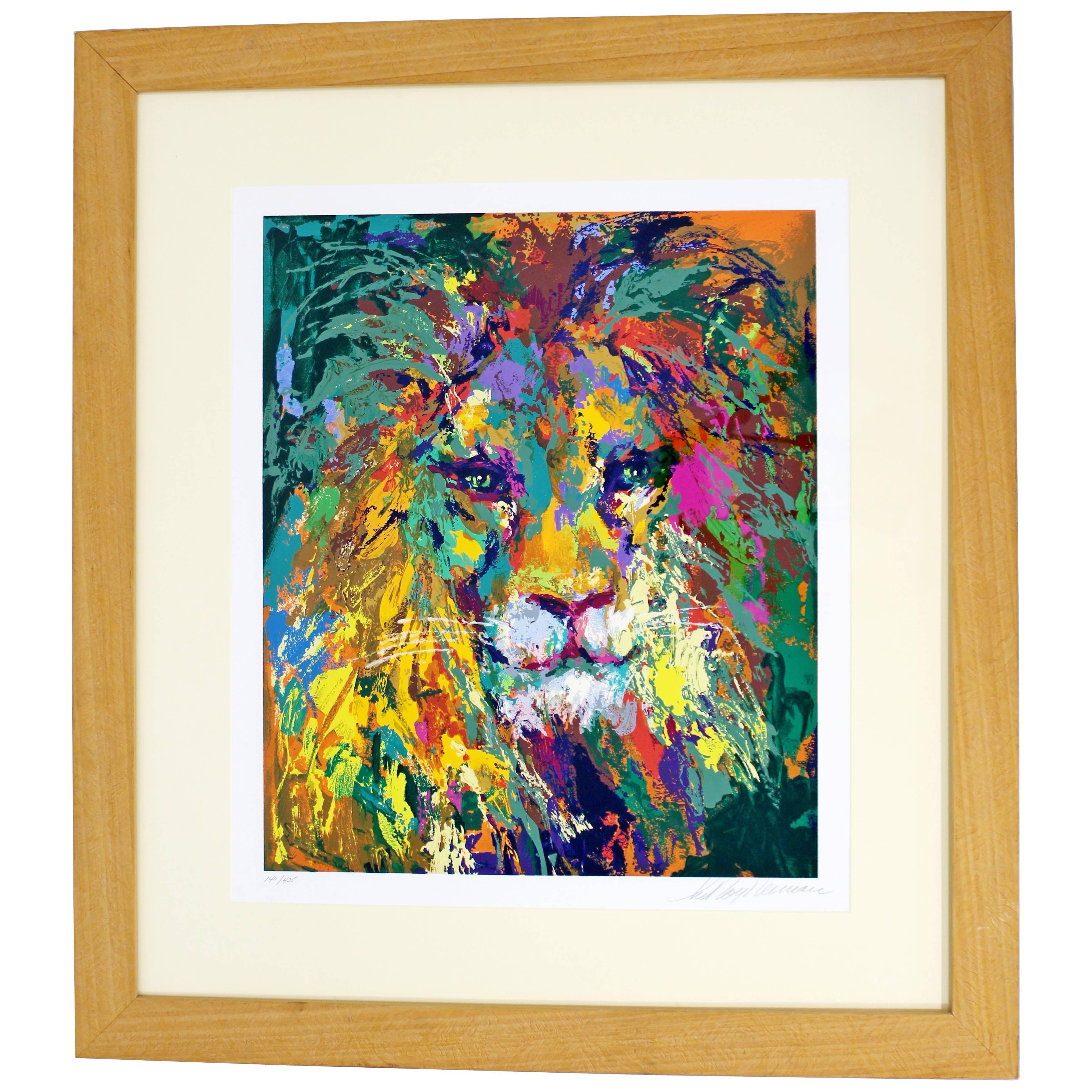 Mid-Century Modern Portrait of Lion Serigraph Signed Numbered by Leroy Neiman