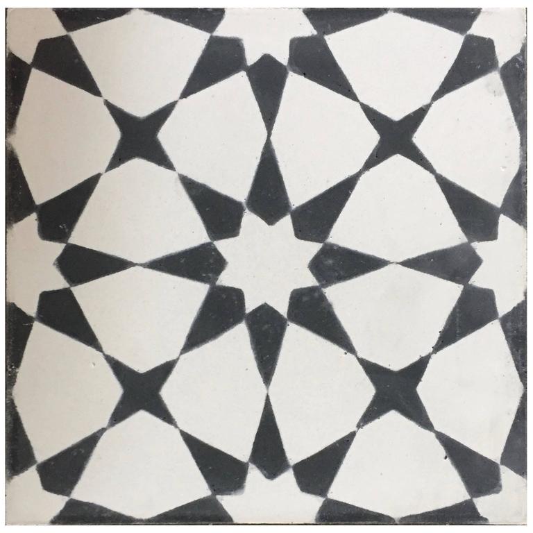 Rincon black-and-white cement tile, 21st century, offered by Michael Haskell