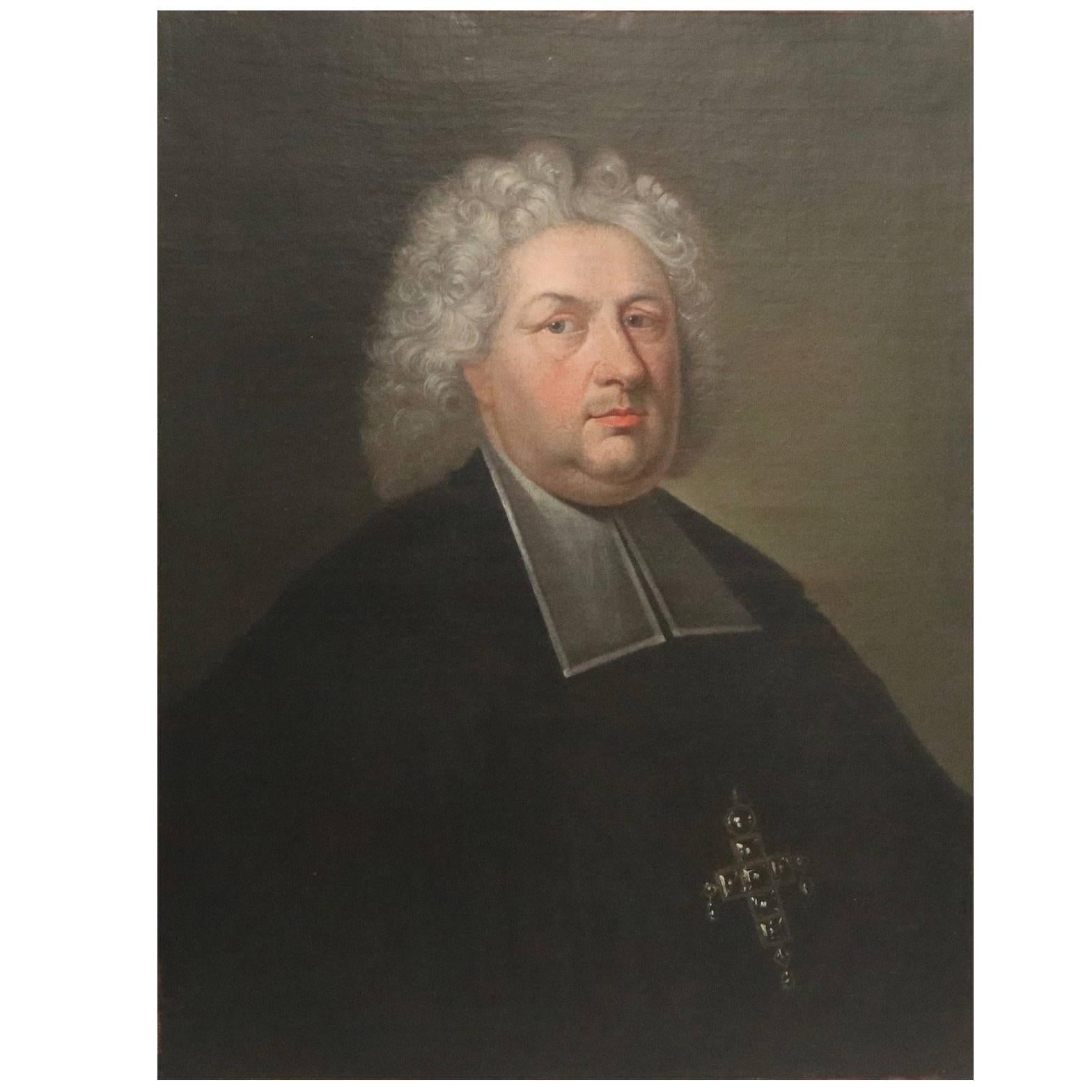 Antique Continental Clerical Portrait, Oil on Canvas