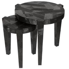 Set Black Lacquered Textured Nesting Side Tables 5