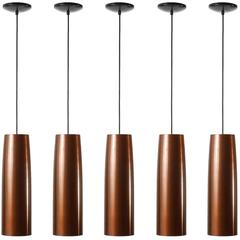 Set of Five Large Patinated Copper Pendant Lights, 1960s