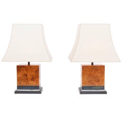 hollywood regency Jean Claude Mahey Pair of Burl Lamps