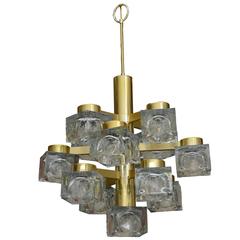 Italian Large Gaetano Sciolari Brass and Cube Glass Chandelier 3