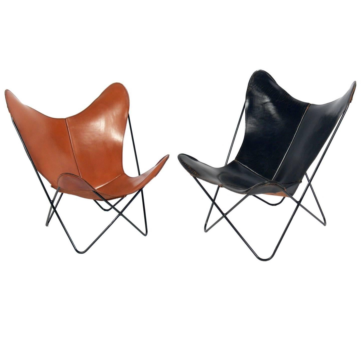 Sculptural Leather Butterfly Chairs Designed by Jorge Ferrari-Hardoy