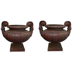 19th Century Pair of Cast Iron Medici Urns Cast by Durenne-founder in AIX