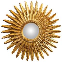 French Giltwood Sunburst Mirror with Three-Layered Sunrays, Mid-20th Century