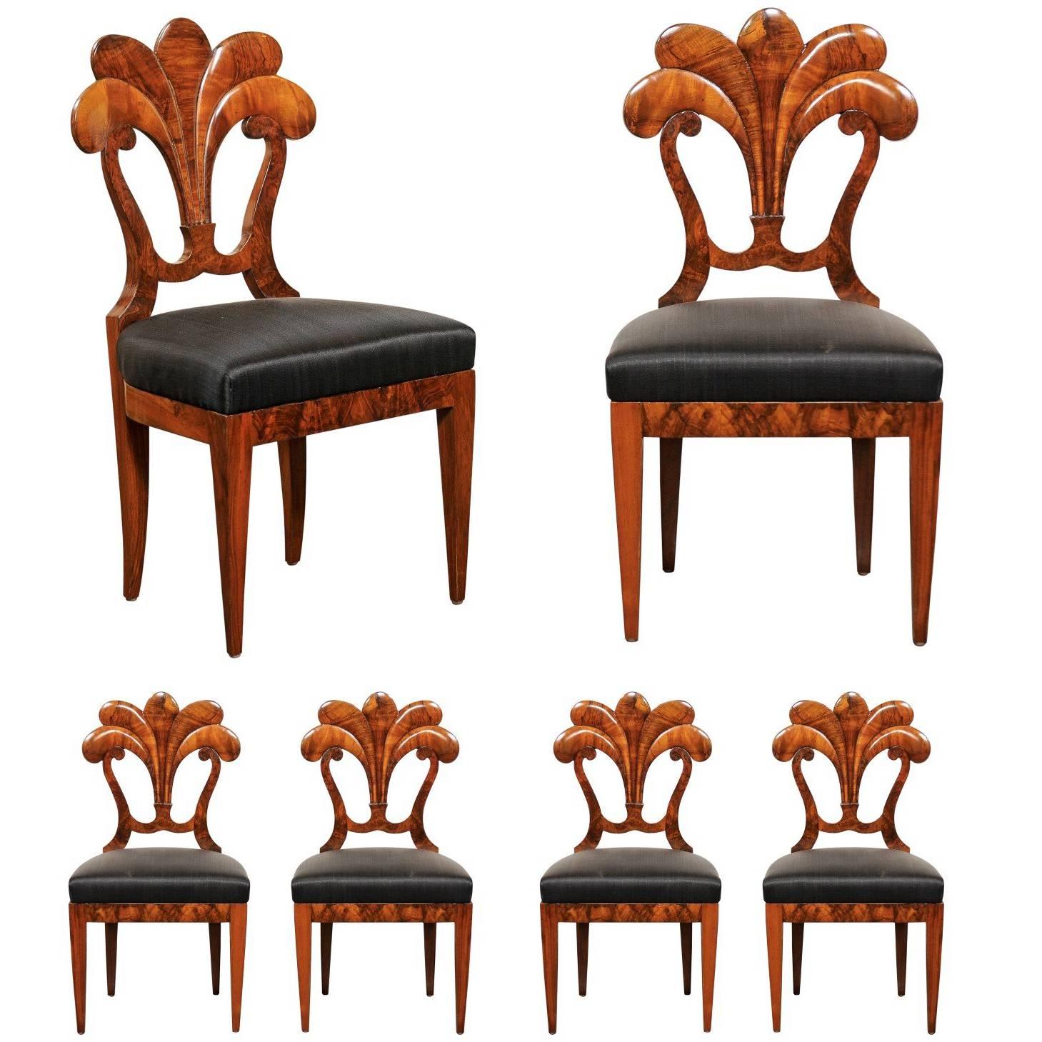 Set of Six Viennese Biedermeier Dining Chairs with Horsehair Seats, circa 1825