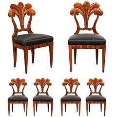 Antique Set of Six Viennese Biedermeier Dining Chairs with Horsehair Seats, circa 1825