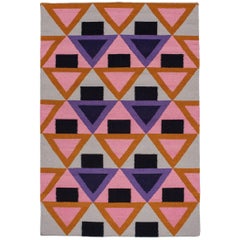 Aelfie Morgan Modern Dhurrie Handwoven Geometric Pink Purple Colorful Rug
