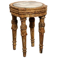 Antique Italian Mid-18th Century Giltwood Table with Mirrored Top over Four Carved Legs