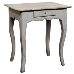 Antique Country French Early 19th Century Light Grey Petite Side Table, Single Drawer