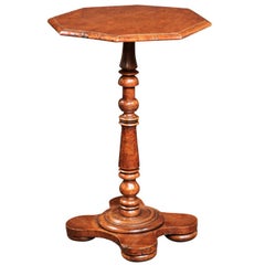 English Burl Elm Side Table with Octagonal Top over Quatrefoil Base, circa 1870