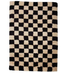 AELFIE Checkerboard Black & White Shag Modern Geometric Hand-Knotted Rug Carpet