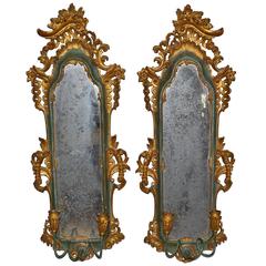 Italian Florentine Giltwood and Mirrored Wall Sconces, Pair