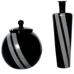 Set of Two Vases Venini Collection by Tapio Wirkkala 1960s Black Murano Glass