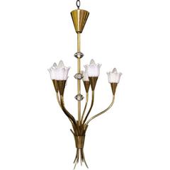 French Floral Bouquet Brass and Resin Chandelier