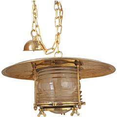 Large Mid-Century Brass and Fresnel Lens Post Light, Russian 9