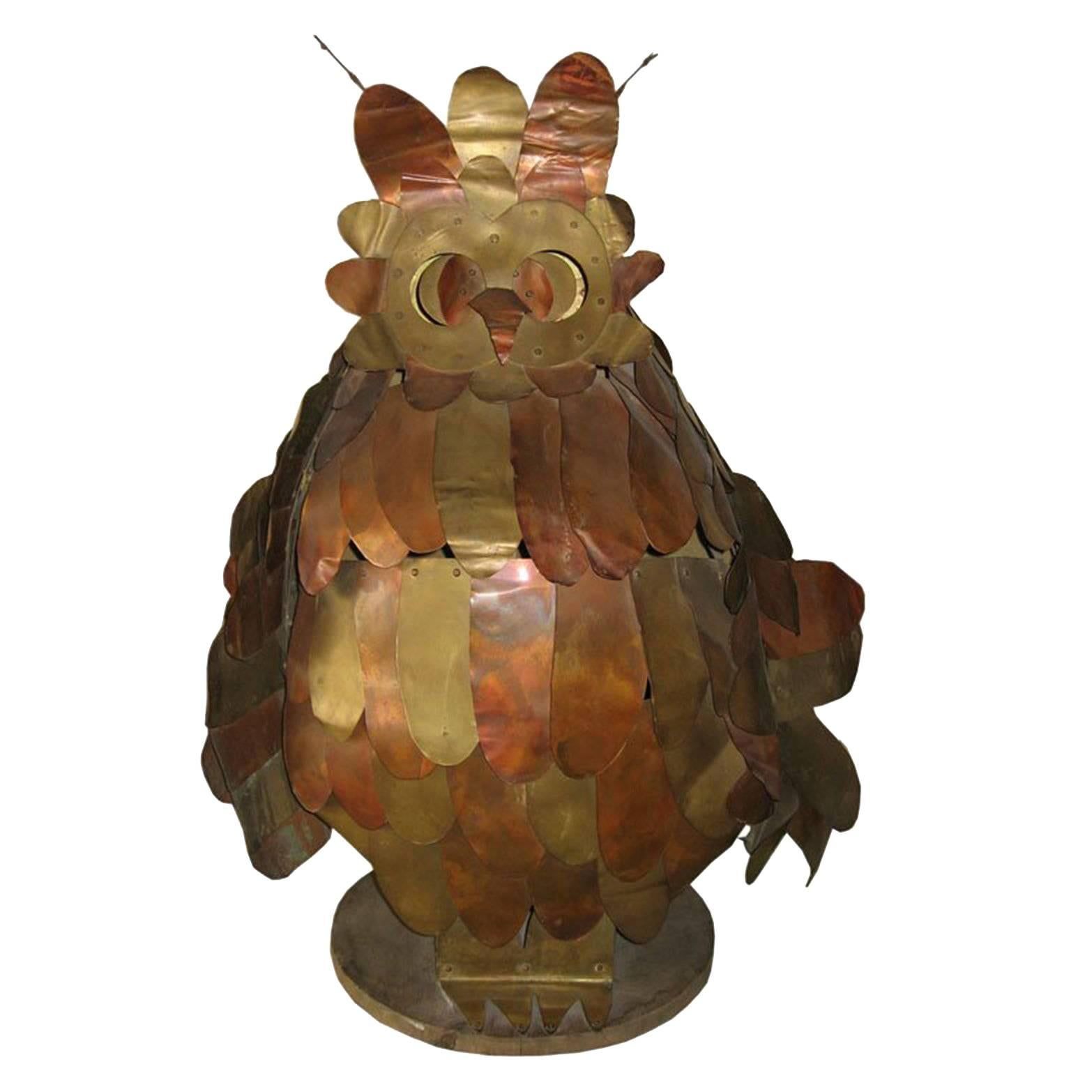 Unique Brass Owl Lamp in the Style of Jere