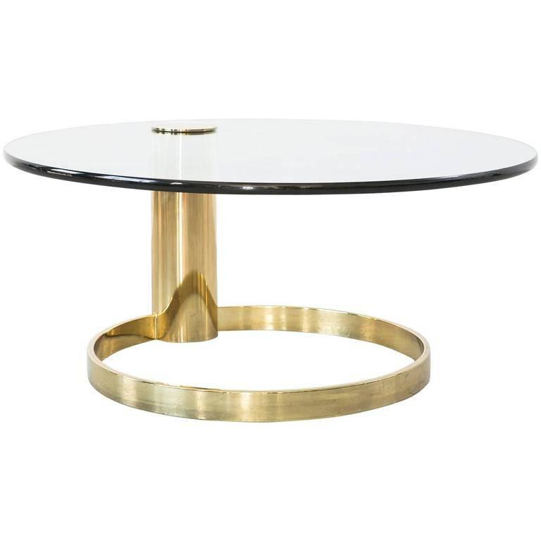Modern Round Brass And Glass Cantilevered Coffee Table By John Modern Round Brass And Glass Cantilevered Coffee Table By John Mascheroni For
