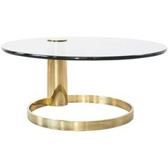 Modern Round Brass and Glass Cantilevered Coffee Table by John Mascheroni