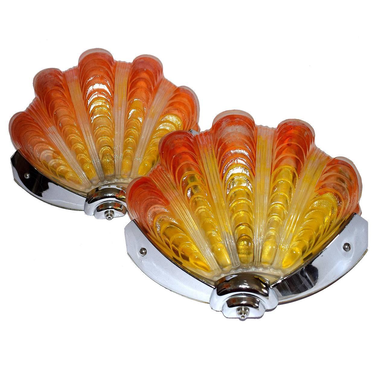 English Pair of Rare Colorway Shell Wall Light Sconces